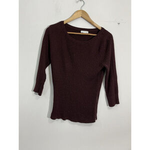 Womans New York & Co Small Maroon Metallic Pullover 3/4 Sleeve Sweater